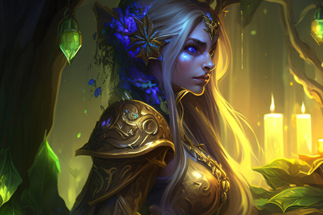 World of Warcraft Night Elf with Gold coins